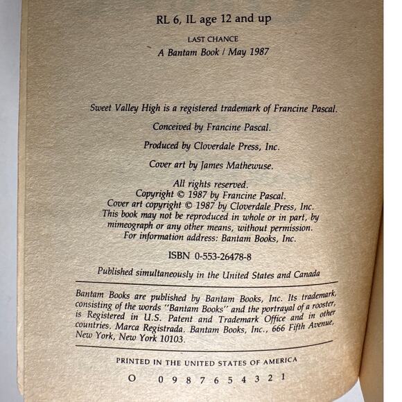 Sweet Valley High 1ST Edition First Print Book #36 Last Chance Vintage 1980's - Picture 10 of 10